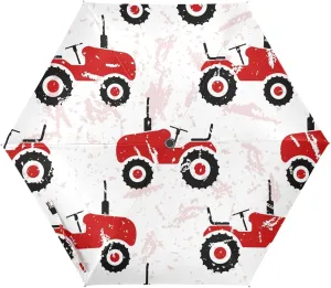 Red Old Wheeled Tractors Automatic Mini Travel Windproof Umbrella Compact Auto Open/Close Small Lightweight Portable Folding Rain Umbrellas for Women Men
