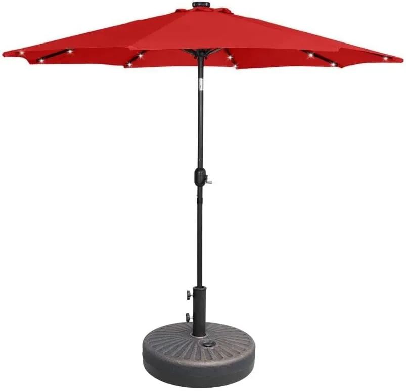 Red Patio Umbrella with Solar Lights 9ft Water and Fade-Resistant Canopy with Air Ventilation Easy Crank Open with Tilt Adjustment Weight 55 Lbs | All Season Octagonal Shape Durable Solid Pattern