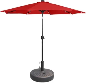 Red Patio Umbrella with Solar Lights 9ft Water and Fade-Resistant Canopy with Air Ventilation Easy Crank Open with Tilt Adjustment Weight 55 Lbs | All Season Octagonal Shape Durable Solid Pattern