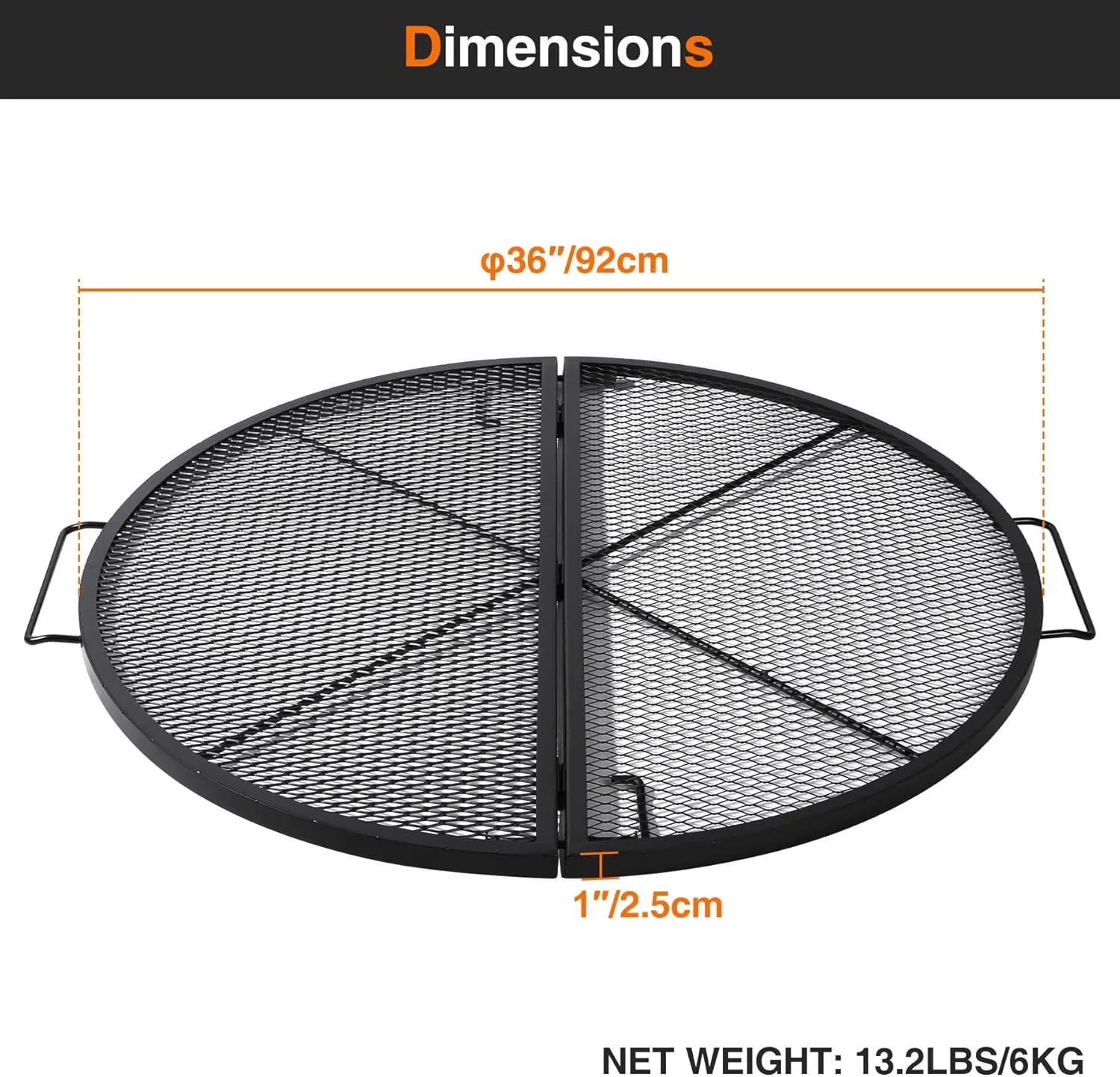REDCAMP Foldable Fire Pit Cooking Grill Grate, Portable X-Marks Heavy Duty Steel Round Campfire BBQ Grill with Handle & Support Wire, Ideal for Outdoor Picnics & Gatherings, 36-Inch Black