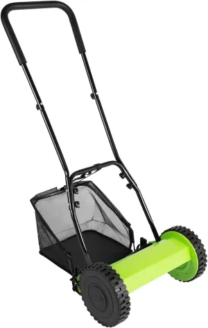 Reel Lawn Mower 5-Blade Manual Push Mower with 12in Width Adjustable Cutting Height and Grass Bag for Sidewalks Lawns and Backyard Use