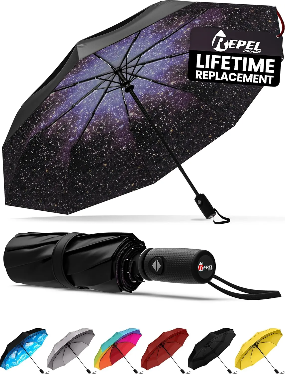 Repel Umbrella Windproof Travel Umbrellas for Rain - Easy Auto Open Close, Durable & Compact Umbrella, Strong Fiberglass Frame, Waterproof Canopy - Backpack, Purse, Portable Umbrella for Travel