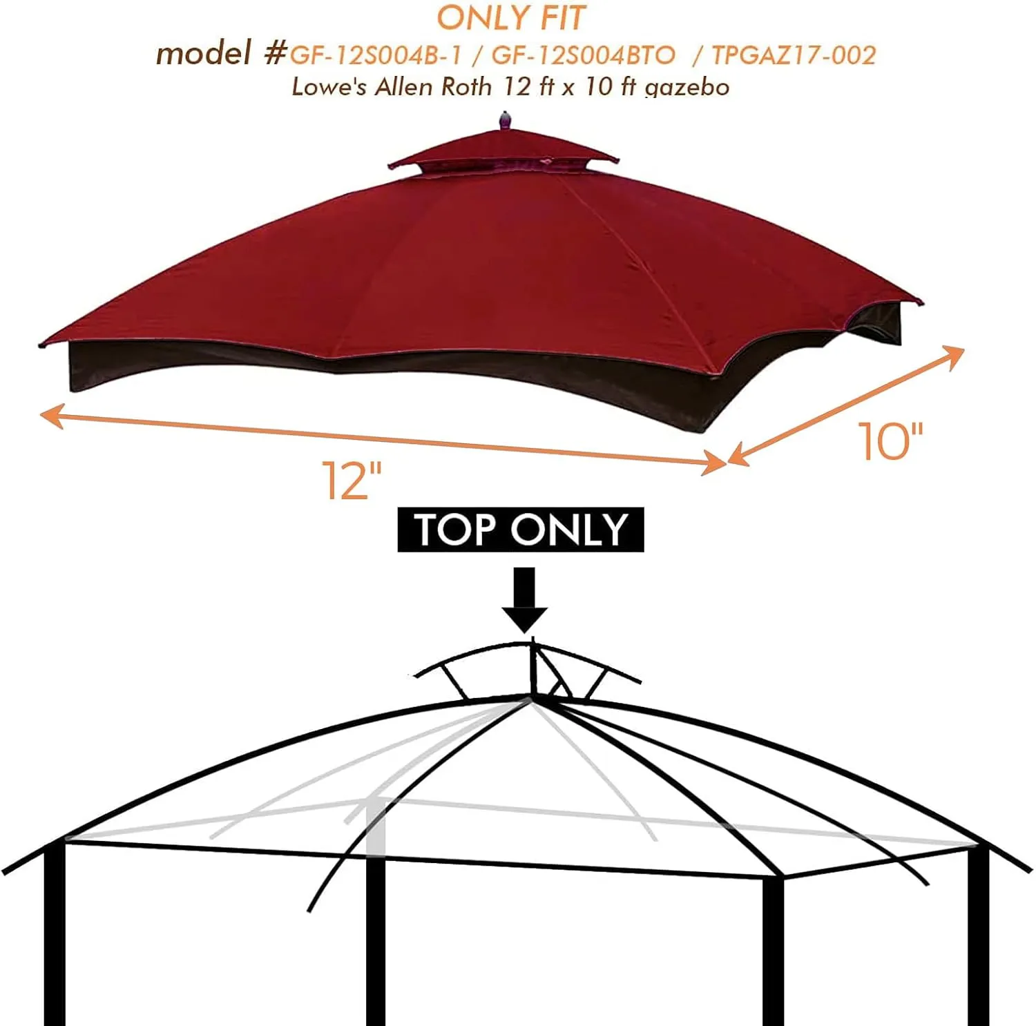 Replacement Canopy Top Double Tiered Canopy Cover Roof with Air Vent ONLY FIT for Lowe's Allen Roth 10'x12’ Gazebo #GF-12S004B-1 (Burgundy)