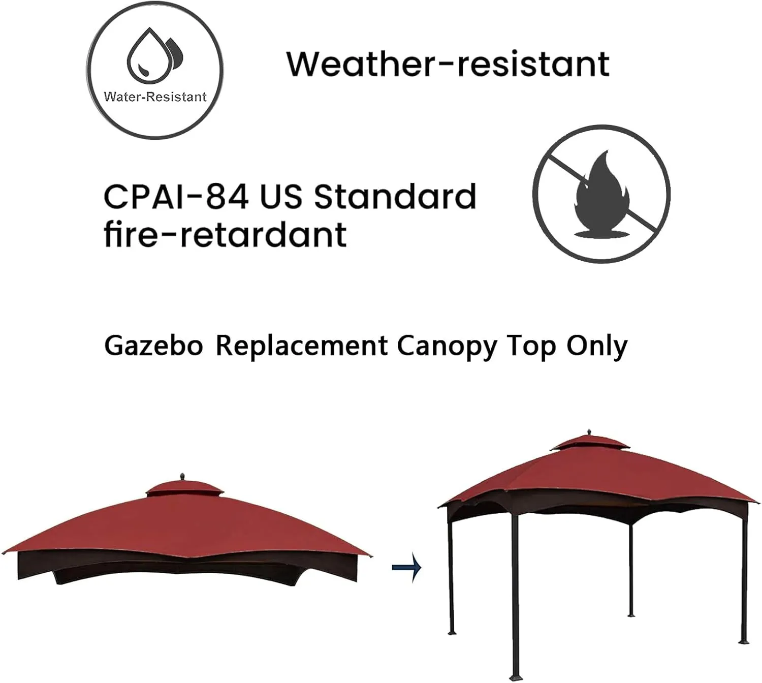 Replacement Canopy Top Double Tiered Canopy Cover Roof with Air Vent ONLY FIT for Lowe's Allen Roth 10'x12’ Gazebo #GF-12S004B-1 (Burgundy)
