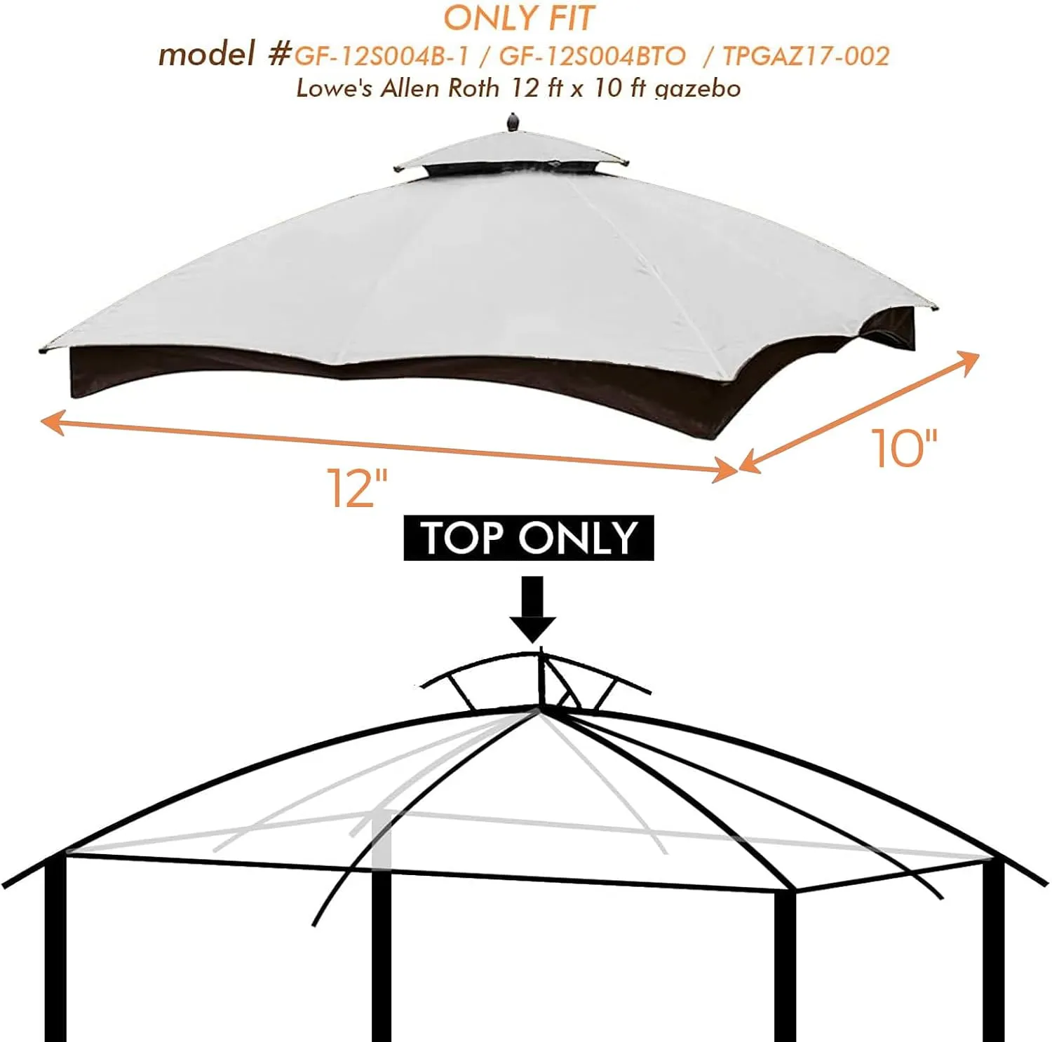 Replacement Canopy Top Double Tiered Canopy Cover Roof with Air Vent ONLY FIT for Lowe's Allen Roth 10'x12’ Gazebo #GF-12S004B-1 (Gray)