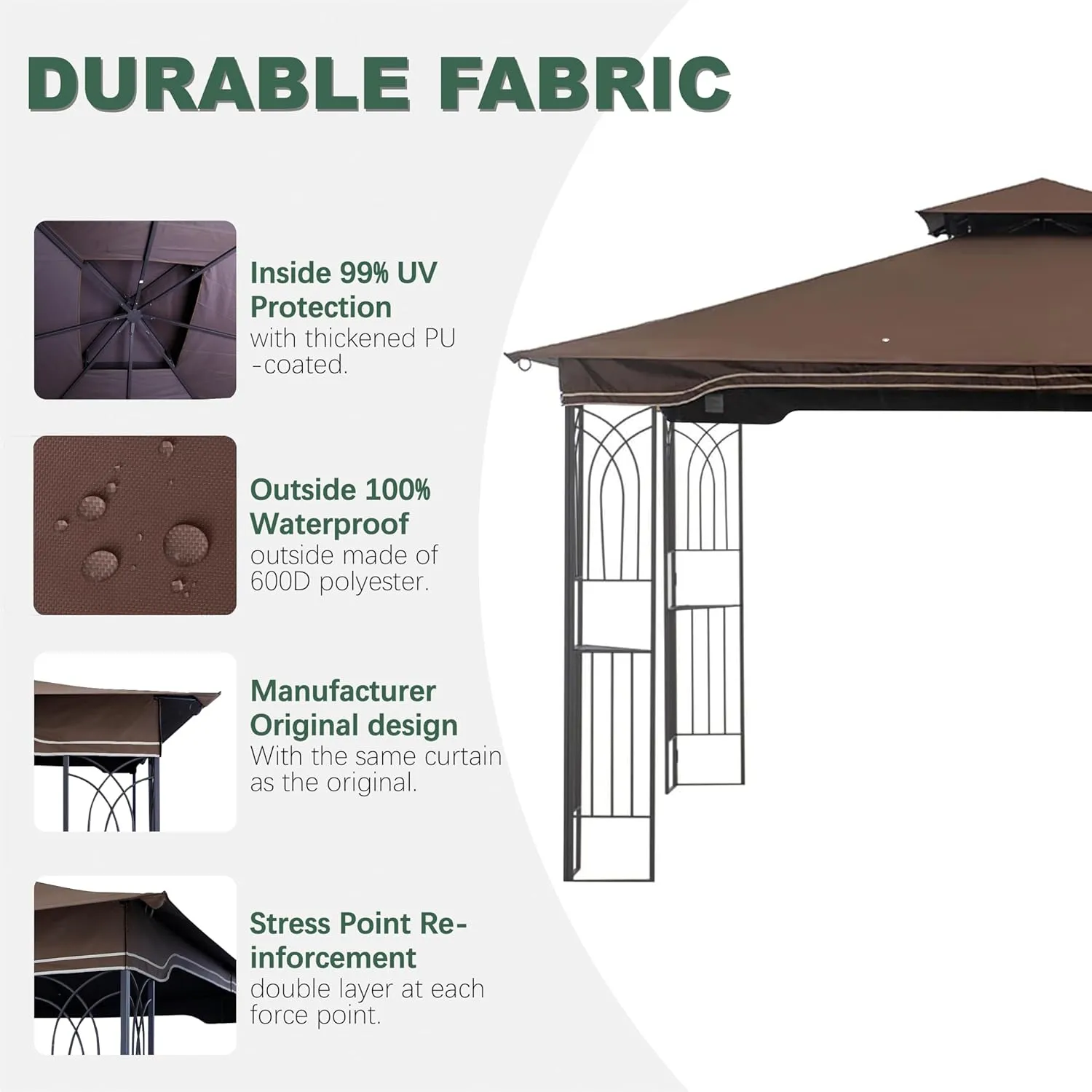Replacement Gazebo Canopy for 10 x 12 Regency II Patio Gazebo,(Brown)