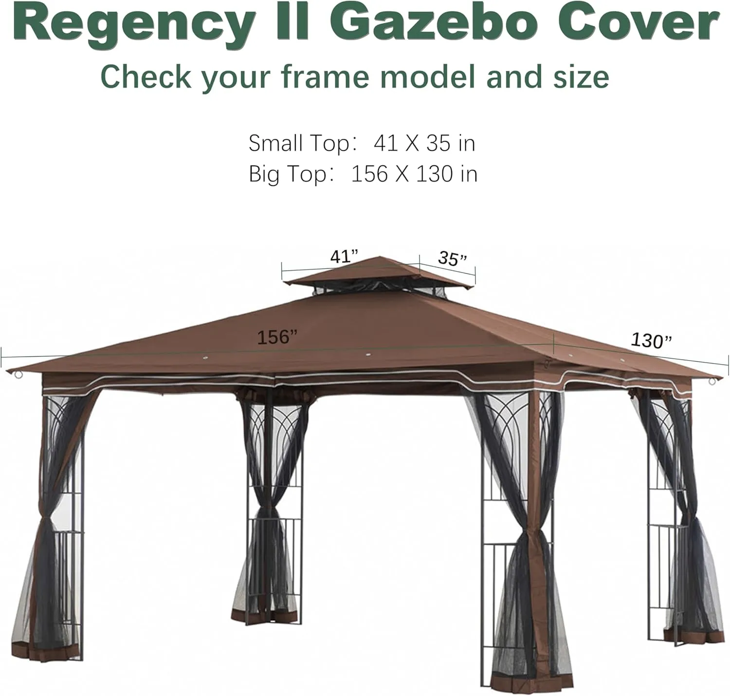 Replacement Gazebo Canopy for 10 x 12 Regency II Patio Gazebo,(Brown)