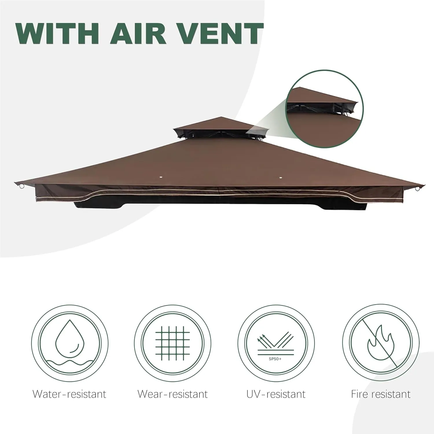 Replacement Gazebo Canopy for 10 x 12 Regency II Patio Gazebo,(Brown)