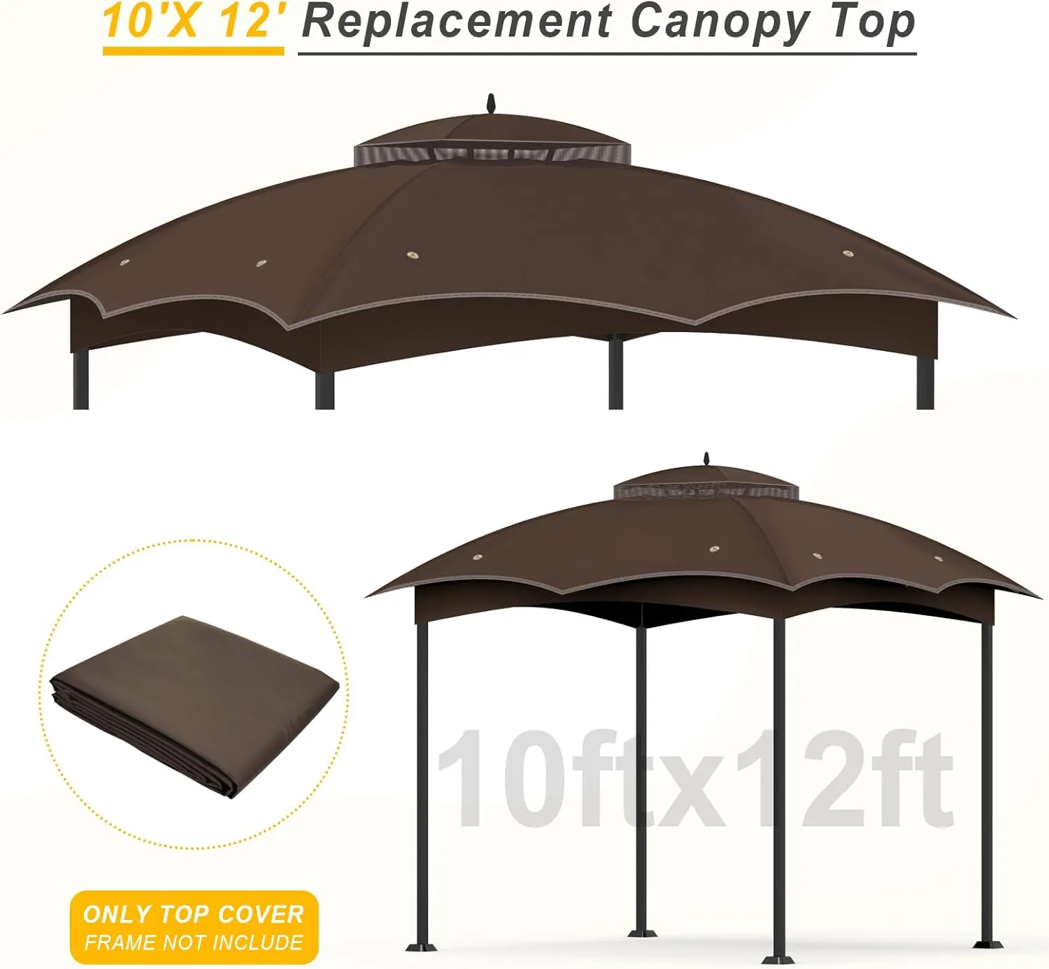 Replacement Gazebo Canopy Top Cover for 10 x 12, Double Tiered Waterproof Canopy Roof for Lowe's Allen Roth Gazebo #GF-12S004B-1 (Brown)