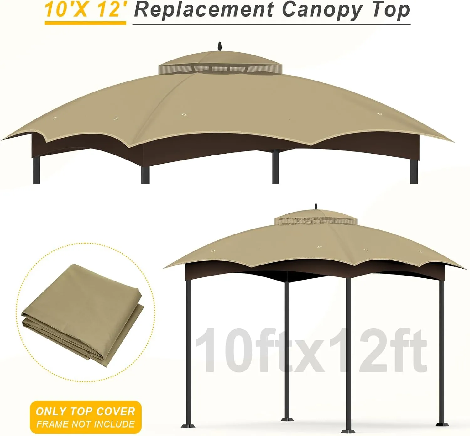 Replacement Gazebo Canopy Top Cover for 10 x 12, Double Tiered Waterproof Canopy Roof for Lowe's Allen Roth Gazebo #GF-12S004B-1 (Khaki)