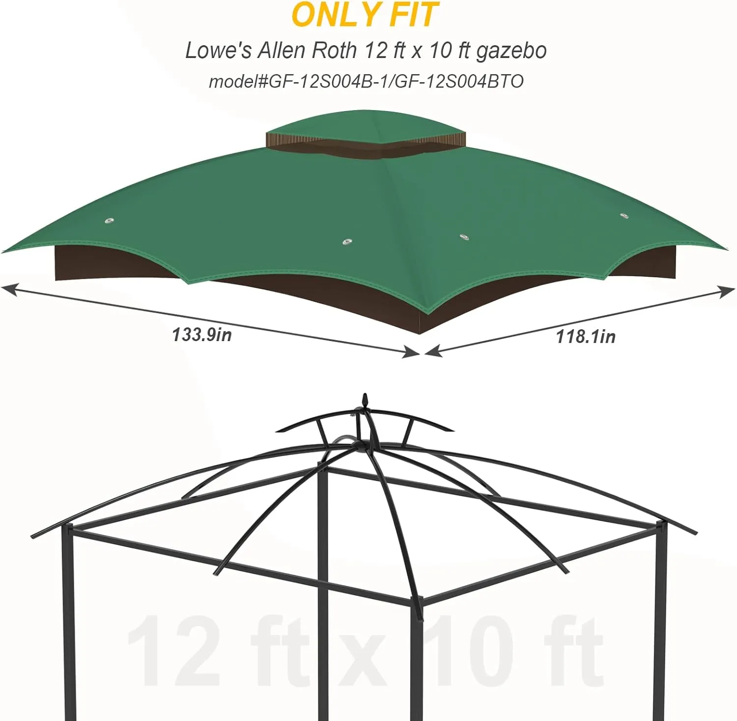 Replacement Gazebo Canopy Top Cover for 10 x 12, Double Tiered Waterproof Canopy Roof for Lowe's Allen Roth Gazebo #GF-12S004B-1(Green)