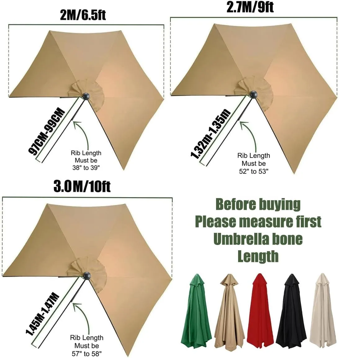Replacement Parasol canopy for 6.5ft/9ft/10ft 8 ribs/6 ribs, Patio Umbrella Replacement Canopy, Outdoor Table Market Yard Umbrella Replacement Top Cover rainproof UV blocking