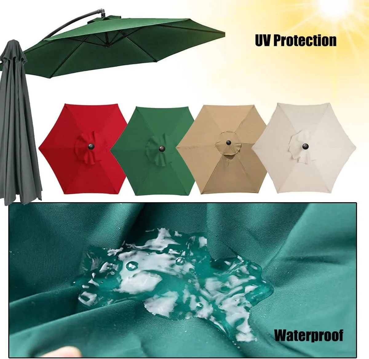 Replacement Parasol canopy for 6.5ft/9ft/10ft 8 ribs/6 ribs, Patio Umbrella Replacement Canopy, Outdoor Table Market Yard Umbrella Replacement Top Cover rainproof UV blocking