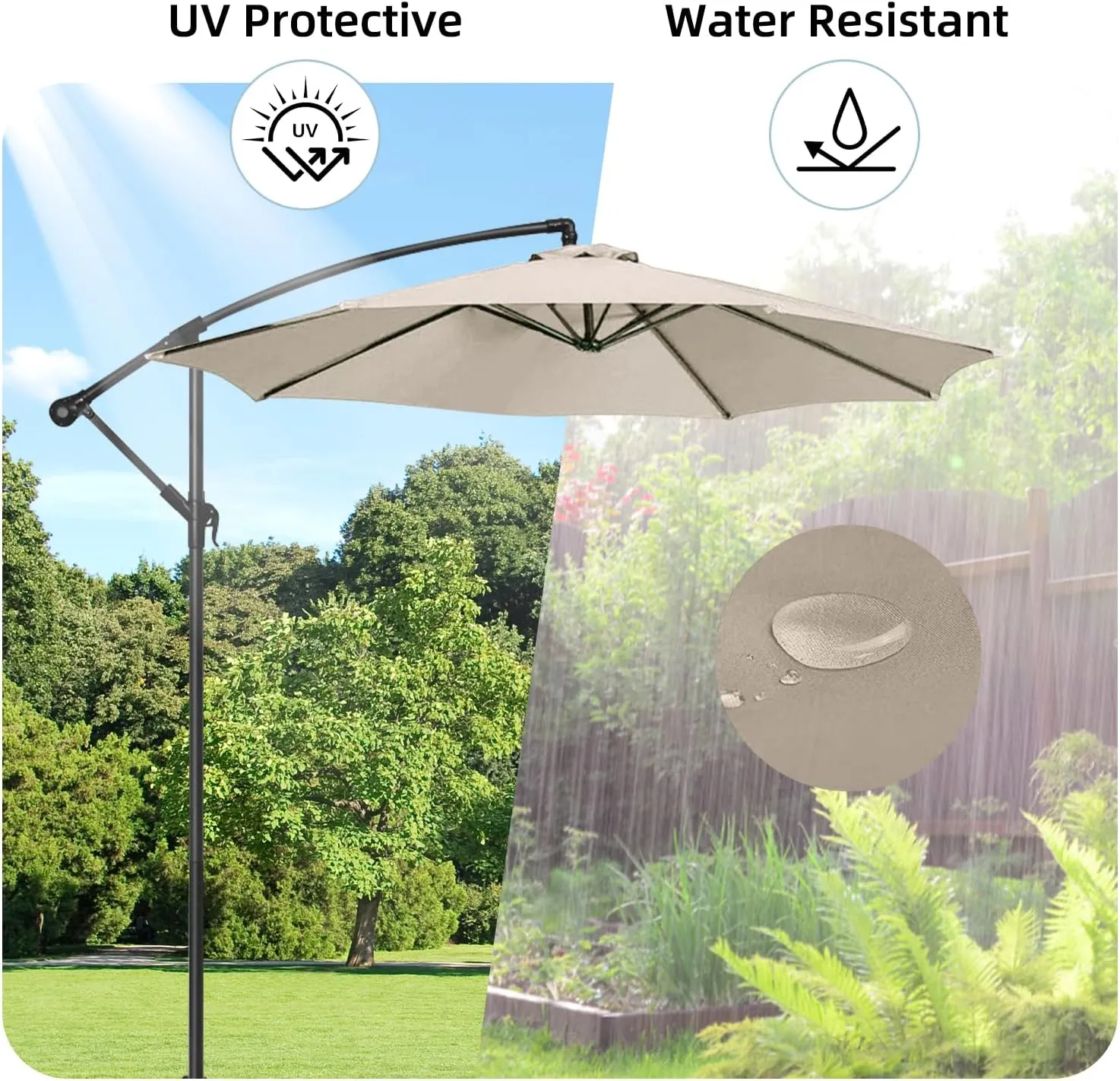 Replacement Parasol canopy for 9ft, Patio Parasol 9 ft Replacement Canopy, Outdoor replacement parasol cover surface polyester UV blocking (Beige, 6ribs)