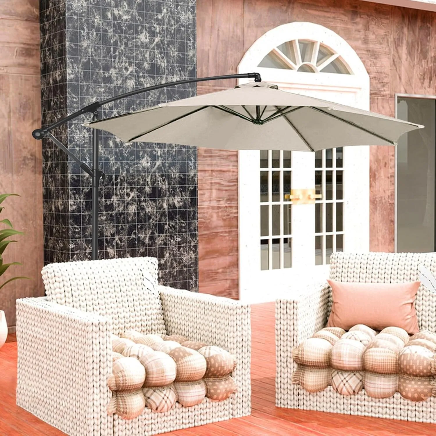 Replacement Parasol canopy for 9ft, Patio Parasol 9 ft Replacement Canopy, Outdoor replacement parasol cover surface polyester UV blocking (Beige, 6ribs)