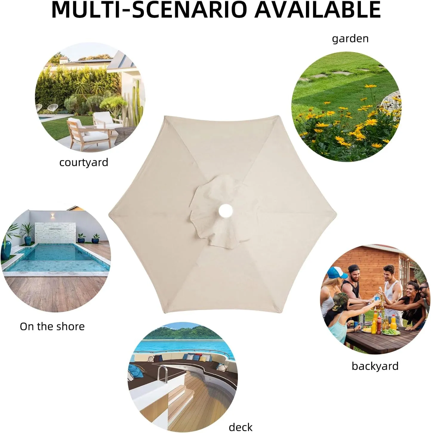 Replacement Parasol canopy for 9ft, Patio Parasol 9 ft Replacement Canopy, Outdoor replacement parasol cover surface polyester UV blocking (Beige, 6ribs)