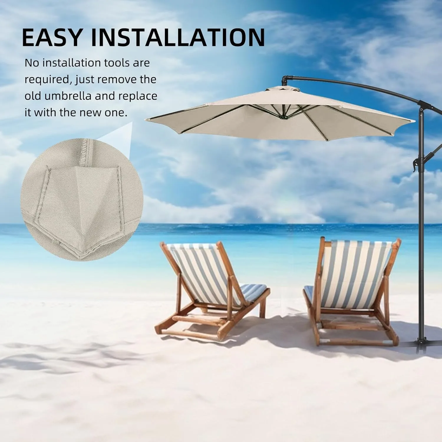 Replacement Parasol canopy for 9ft, Patio Parasol 9 ft Replacement Canopy, Outdoor replacement parasol cover surface polyester UV blocking (Beige, 6ribs)