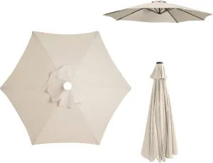 Replacement Parasol canopy for 9ft, Patio Parasol 9 ft Replacement Canopy, Outdoor replacement parasol cover surface polyester UV blocking (Beige, 6ribs)