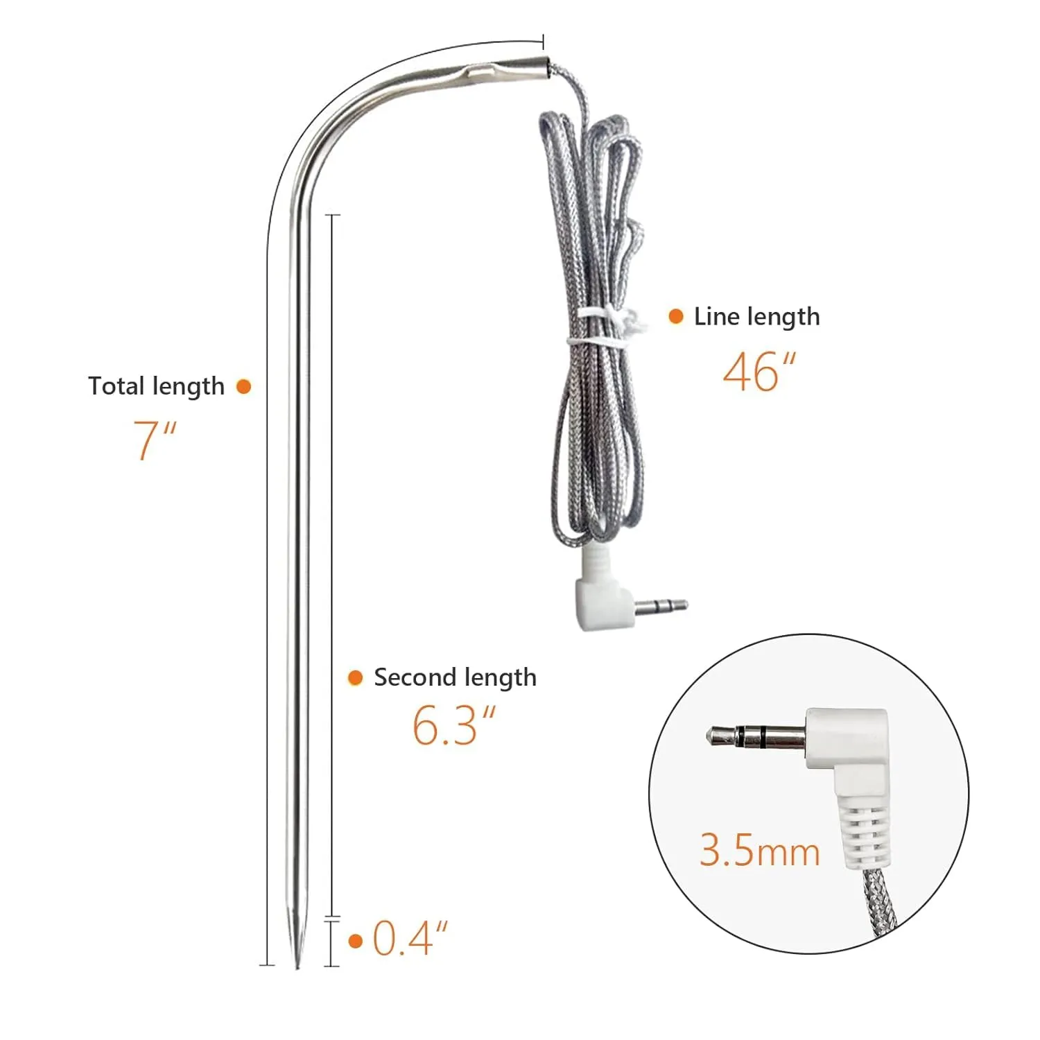 Replacement Waterproof Meat Probe 2 PCS Compatible with Traeger BBQ Grills, 3.5 mm Plug Meat BBQ Digital Thermostat Probes,Set of 2