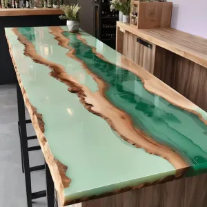 RESINHOMEFURNITURE Handcrafted Elegent Beautiful Design Multi Epoxy Green River Flow Table Home Decor Kitchen Counter Table Side/End Table Gathering Table Patio Table Living Room Table
