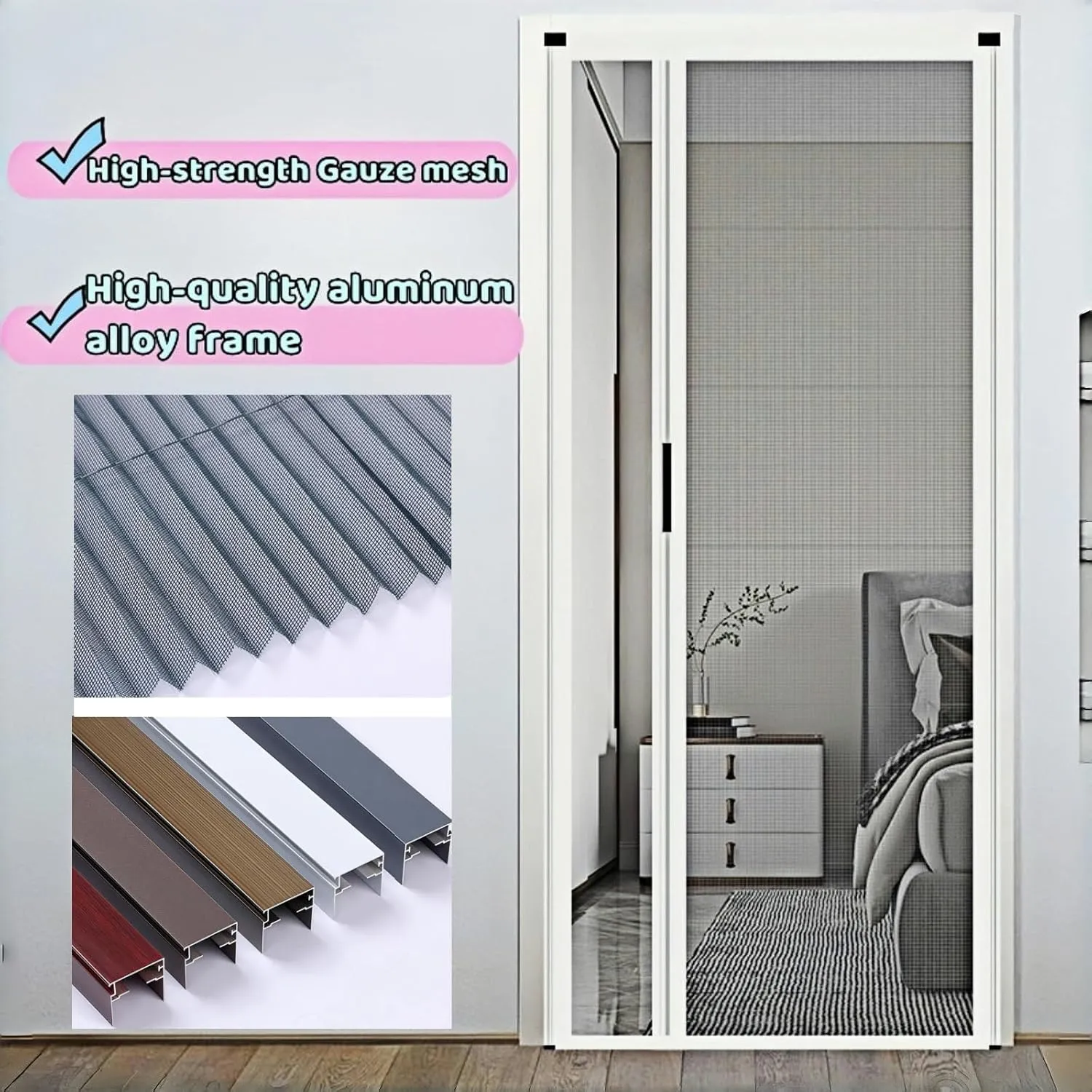 Retractable Screen Door,No-Drilling Folding Screen Door for Single or Double Door,Low-Profile Tracks Sliding Door with Aluminum Frame,Keeping Insects Out,Custom Size (Black)