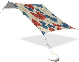 Retro Bows Red Blue Beach Tent Sun Shelter Set, UPF50  UV Protection 10.5 x 9.19 FT Camping Shade Canopy with Sandbags, Sand Anchors, Carrying Bag, and Others