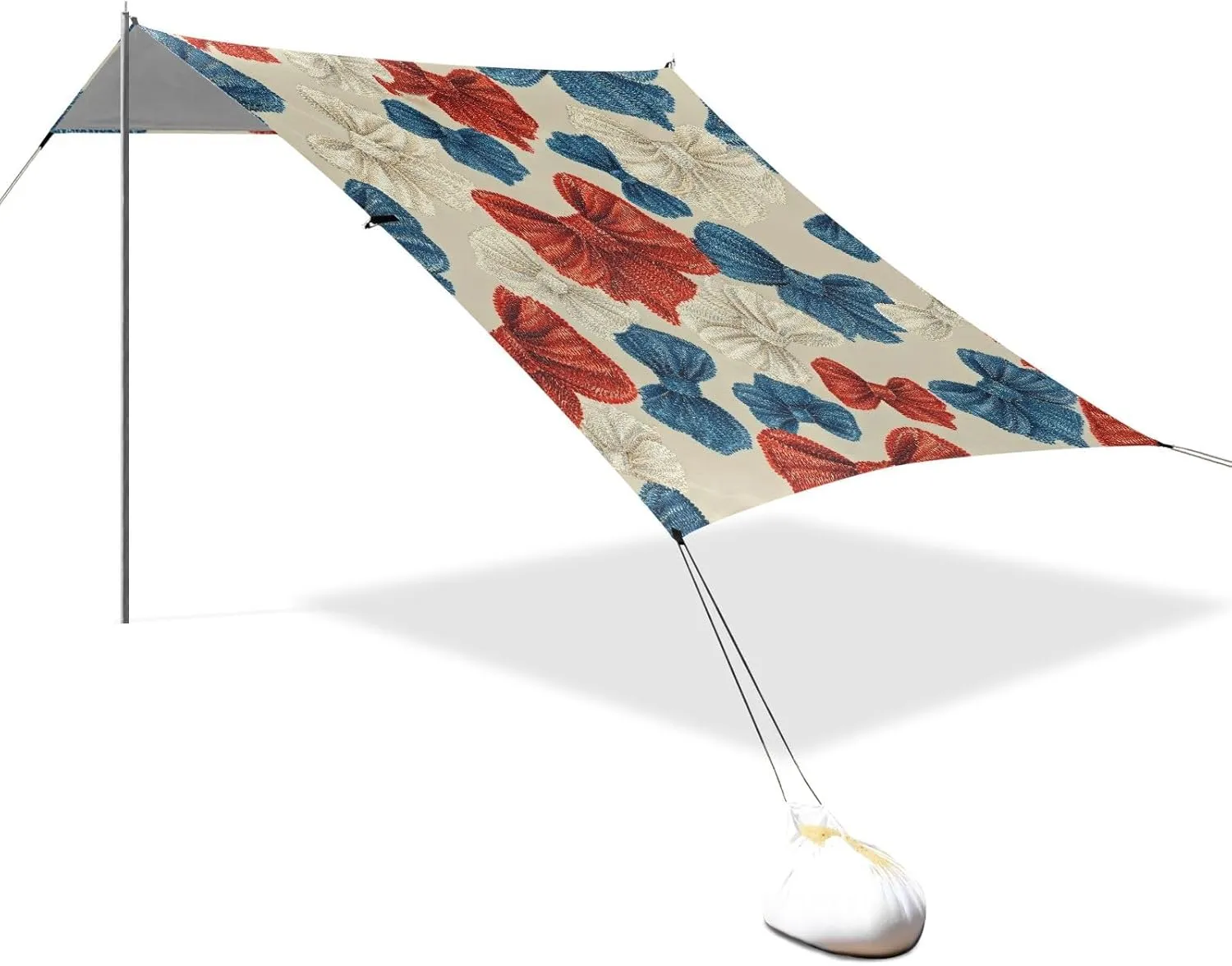 Retro Bows Red Blue Beach Tent Sun Shelter Set, UPF50  UV Protection 10.5 x 9.19 FT Camping Shade Canopy with Sandbags, Sand Anchors, Carrying Bag, and Others
