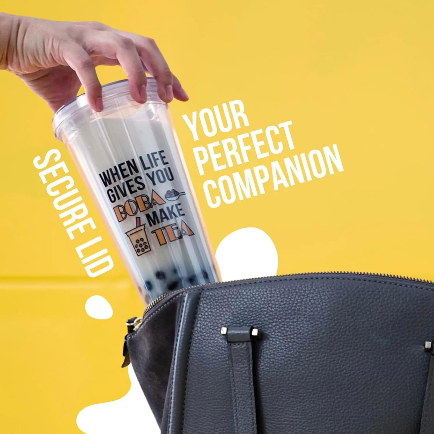 Reusable Boba Tea Cup (24 oz) with Stainless Steel Straw | Insulated Bubble Tea Kit & Personalized Gift for Enthusiasts