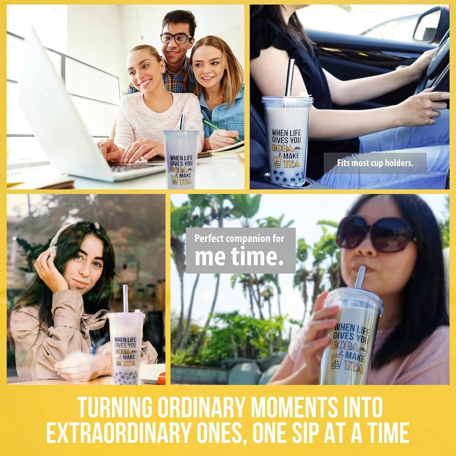 Reusable Boba Tea Cup (24 oz) with Stainless Steel Straw | Insulated Bubble Tea Kit & Personalized Gift for Enthusiasts