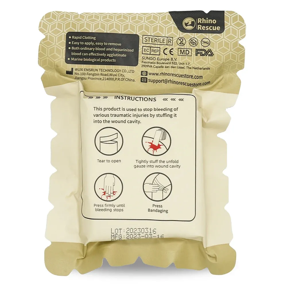 RHINO RESCUE Chitosan Hemostatic Gauze – Rapid Bleeding Control for Emergency Trauma Care