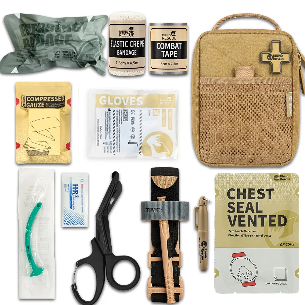 RHINO RESCUE IFAK First Aid Kit with Molle Pouch Tactical Emergency Medical Bag – Khaki