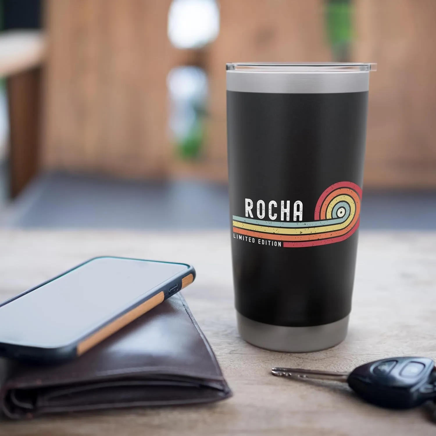 ROCHA Proud Family Retro Sunset Last Name Surname Stainless Steel Insulated Tumbler