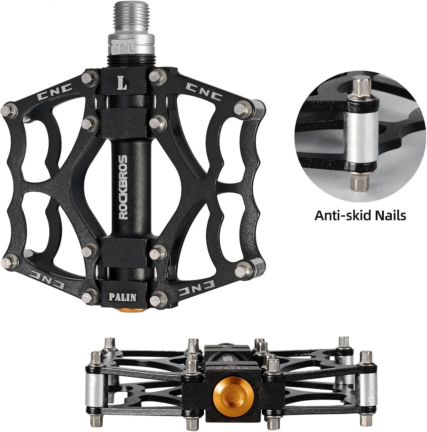 ROCKBROS Mountain Bike Pedals MTB Pedals CNC Non-Slip Lightweight Aluminum Alloy Bicycle Pedals Sealed Bearings Bicycle Platform Pedals 9/16" BMX Road Bike Pedal