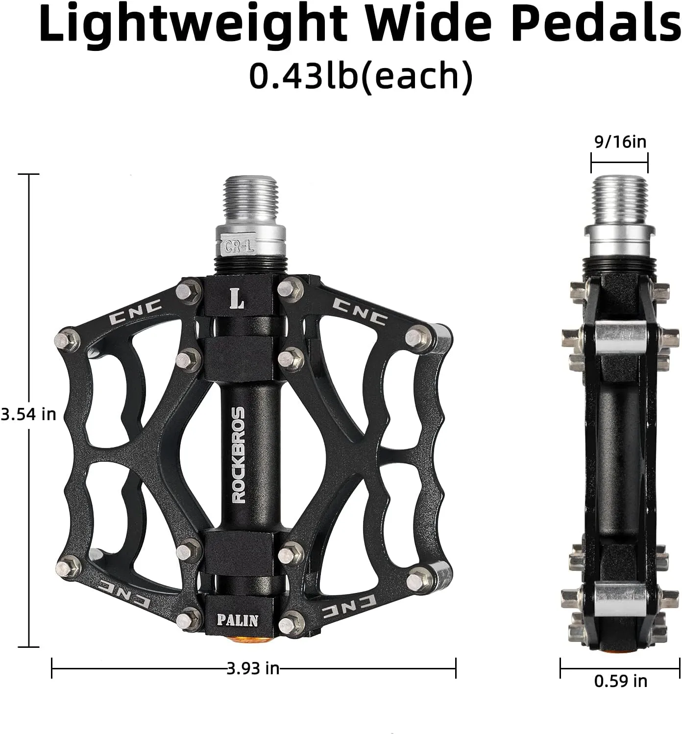 ROCKBROS Mountain Bike Pedals MTB Pedals CNC Non-Slip Lightweight Aluminum Alloy Bicycle Pedals Sealed Bearings Bicycle Platform Pedals 9/16" BMX Road Bike Pedal