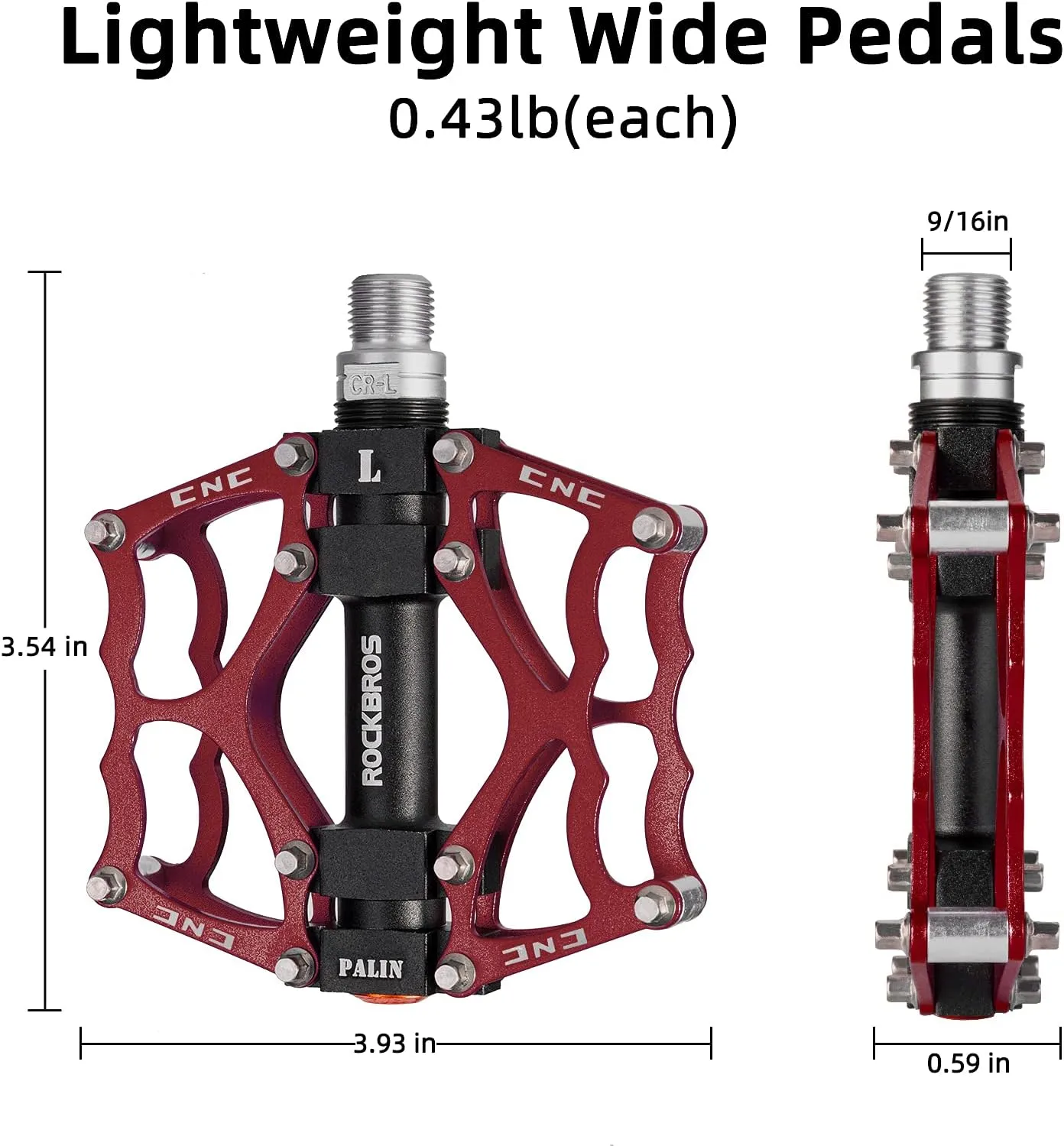 ROCKBROS Mountain Bike Pedals MTB Pedals CNC Non-Slip Lightweight Aluminum Alloy Bicycle Pedals Sealed Bearings Bicycle Platform Pedals 9/16" BMX Road Bike Pedal