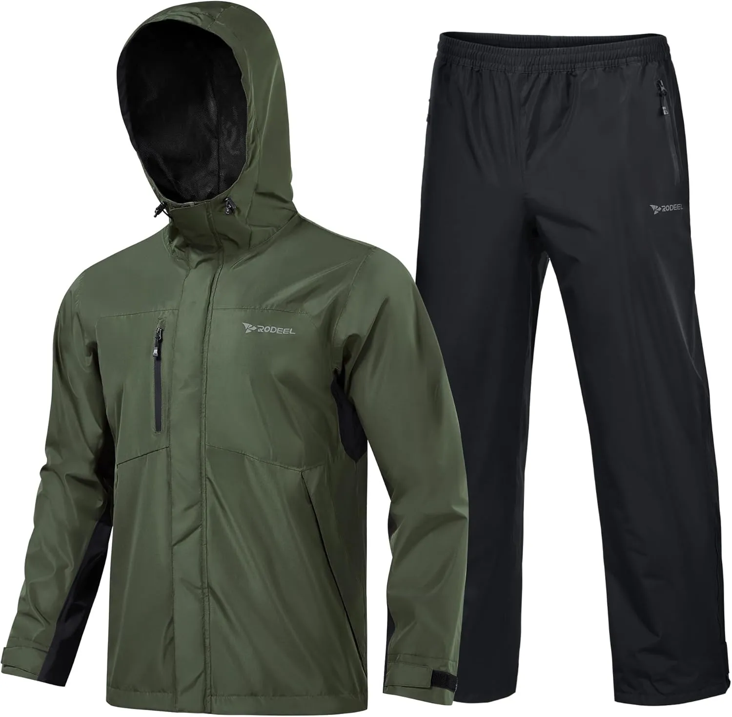 Rodeel Waterproof Fishing Rain Coat and Pant Suit for Men Outdoor Hiking (Rain Gear Jacket & Trouser Suit)