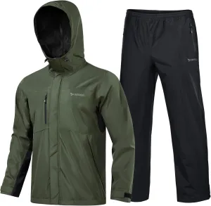 Rodeel Waterproof Fishing Rain Coat and Pant Suit for Men Outdoor Hiking (Rain Gear Jacket & Trouser Suit)