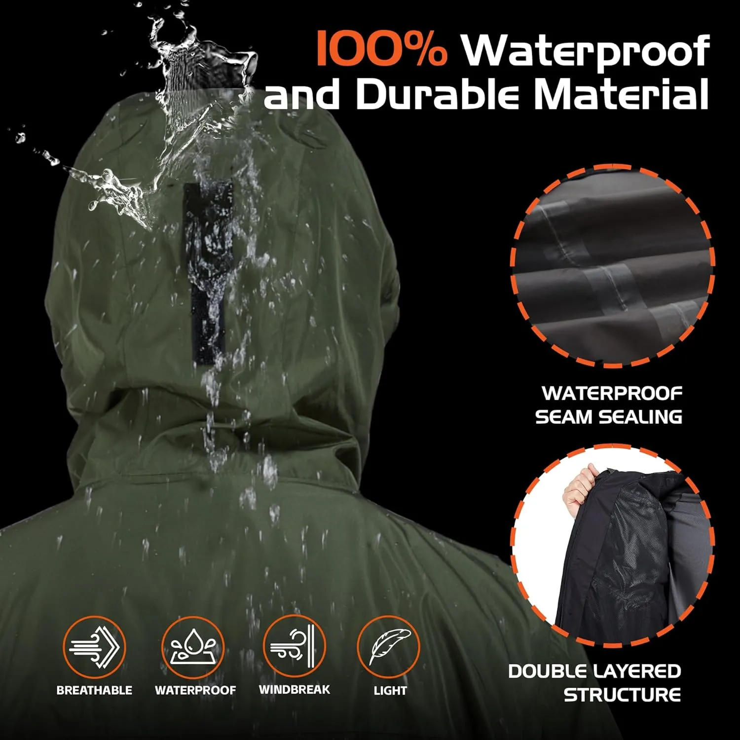 Rodeel Waterproof Fishing Rain Coat and Pant Suit for Men Outdoor Hiking (Rain Gear Jacket & Trouser Suit)
