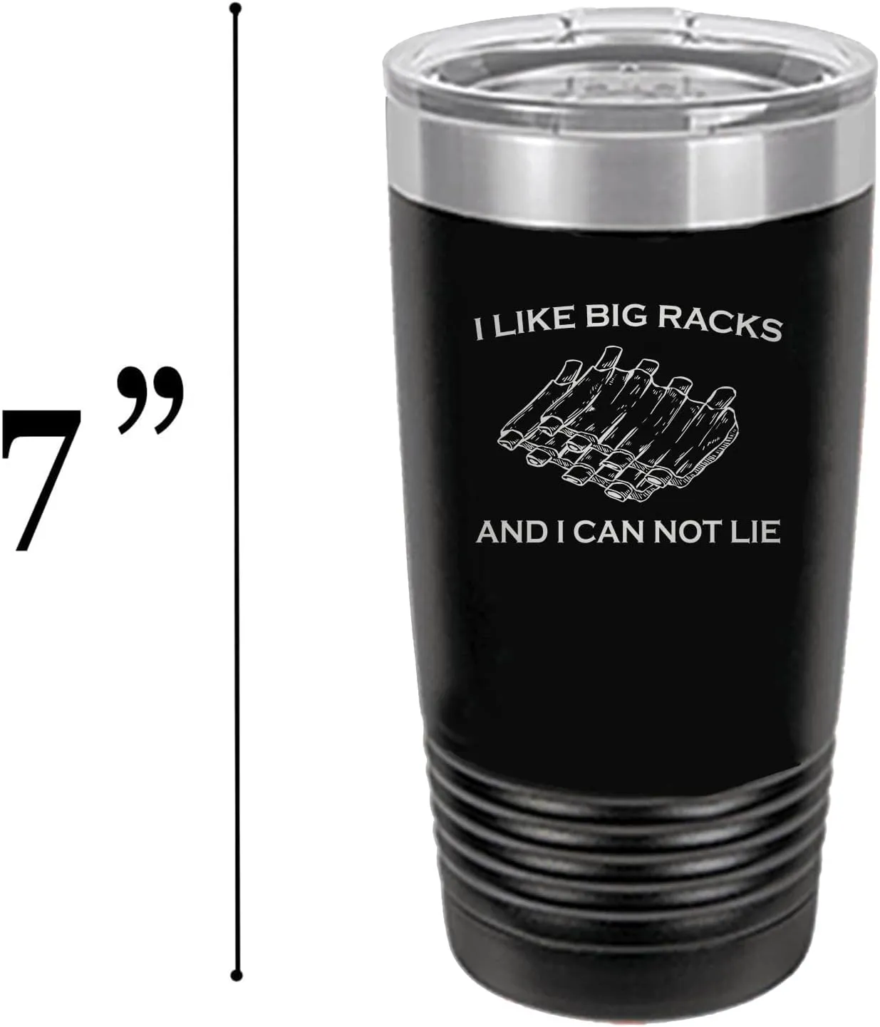 Rogue River Tactical Funny Barbecue 20 Oz. Travel Tumbler Mug Cup w/Lid Vacuum Insulated Hot or Cold I Like Big Racks Rib BBQ Grill Gift For Dad (Black)