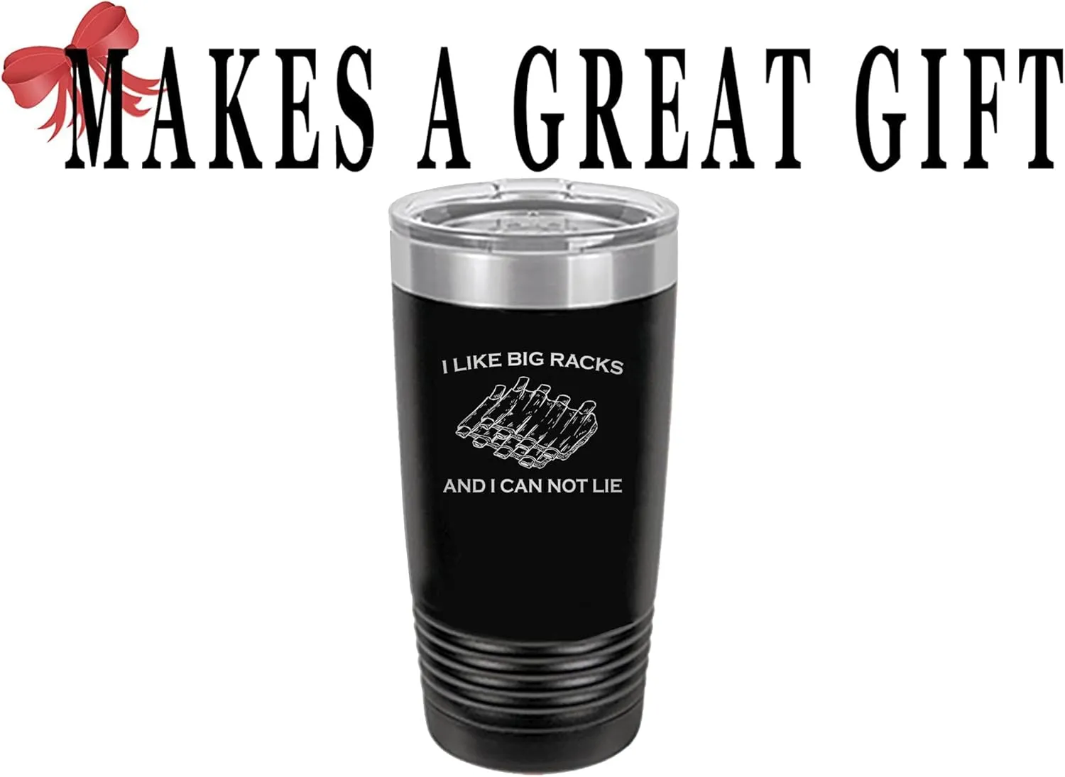 Rogue River Tactical Funny Barbecue 20 Oz. Travel Tumbler Mug Cup w/Lid Vacuum Insulated Hot or Cold I Like Big Racks Rib BBQ Grill Gift For Dad (Black)