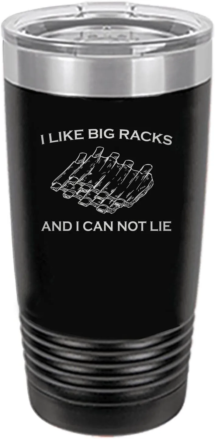 Rogue River Tactical Funny Barbecue 20 Oz. Travel Tumbler Mug Cup w/Lid Vacuum Insulated Hot or Cold I Like Big Racks Rib BBQ Grill Gift For Dad (Black)