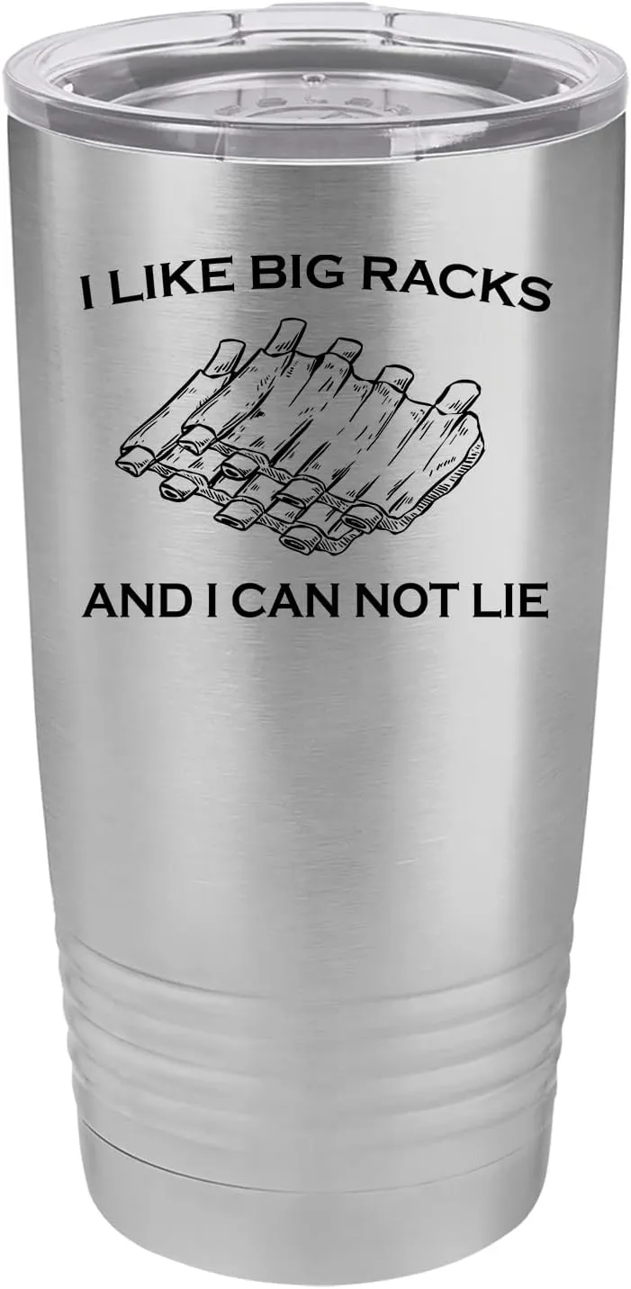 Rogue River Tactical Funny Barbecue 20 Oz. Travel Tumbler Mug Cup w/Lid Vacuum Insulated Hot or Cold I Like Big Racks Rib BBQ Grill Gift For Dad