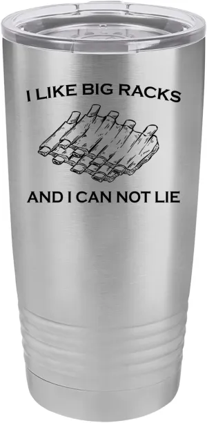 Rogue River Tactical Funny Barbecue 20 Oz. Travel Tumbler Mug Cup w/Lid Vacuum Insulated Hot or Cold I Like Big Racks Rib BBQ Grill Gift For Dad