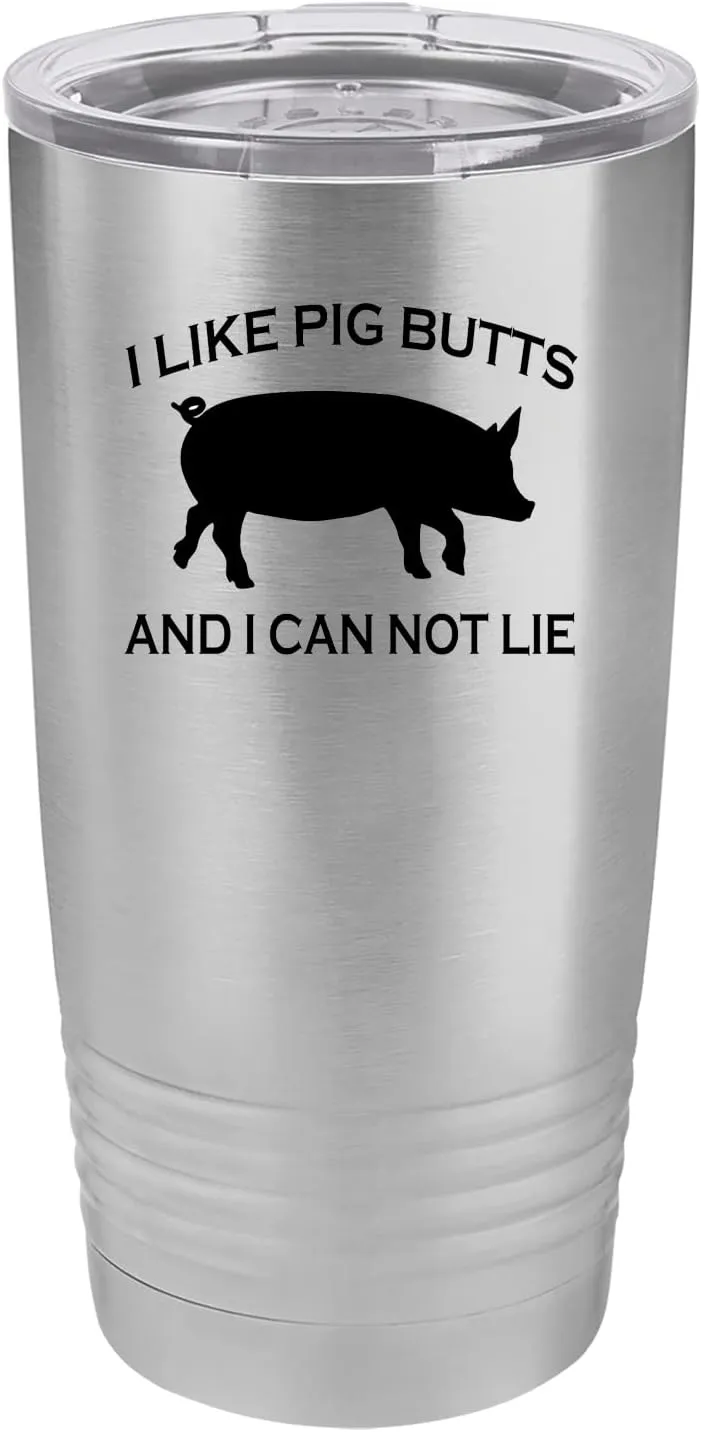 Rogue River Tactical Funny Barbecue 20 Oz. Travel Tumbler Mug Cup w/Lid Vacuum Insulated Hot or Cold I Like Pig Butts BBQ Grill Gift For Dad