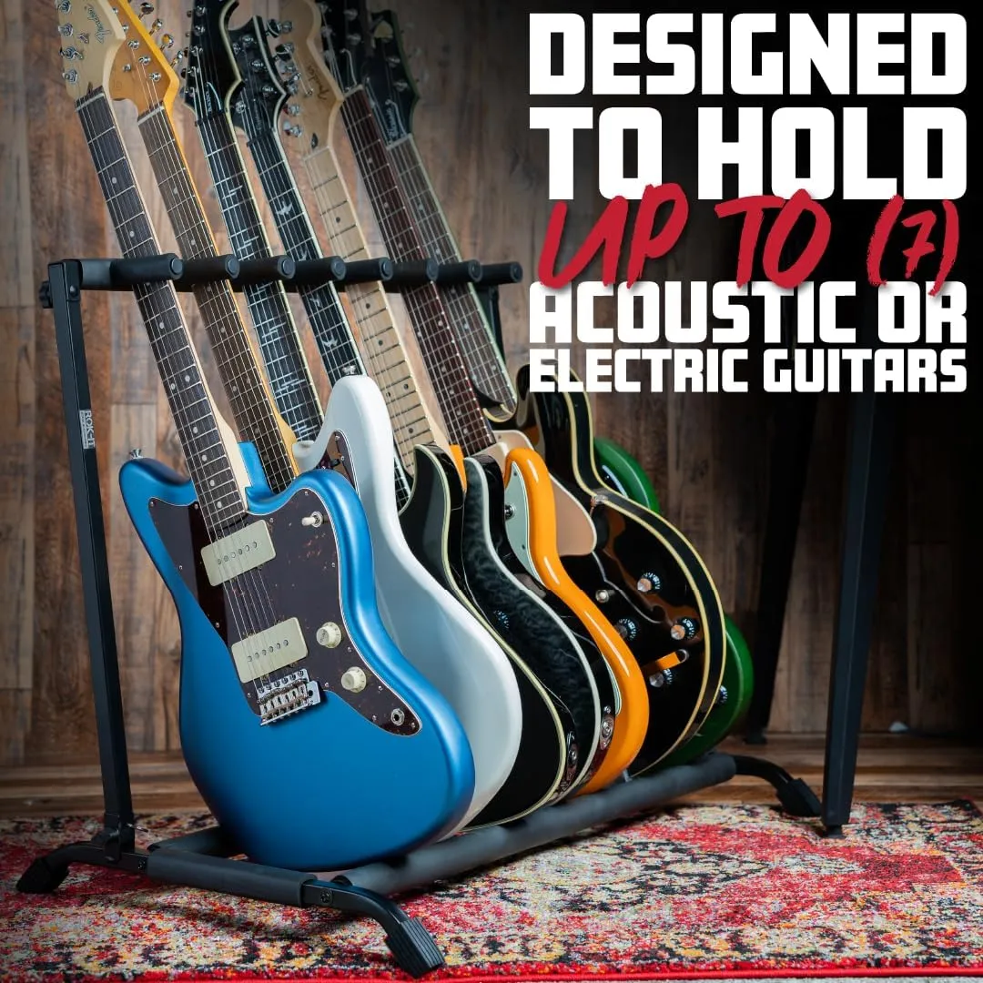 Rok-It Multi Guitar Stand Rack with Folding Design, Holds up to 7 Electric or Acoustic Guitars (RI-GTR-RACK7)