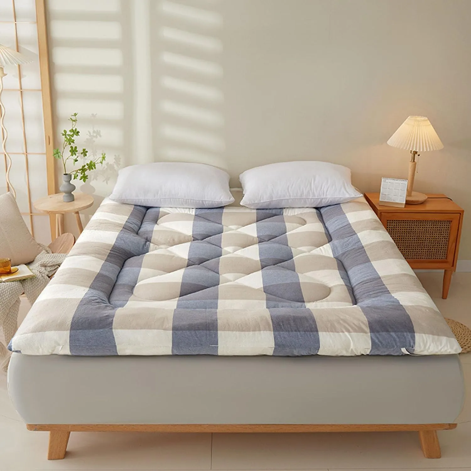 Roll Up Floor Mattress, Japanese Futon Mattress Thickened Weighted Mattress for Single Student Dormitory Household(Yellow,200 * 220cm)