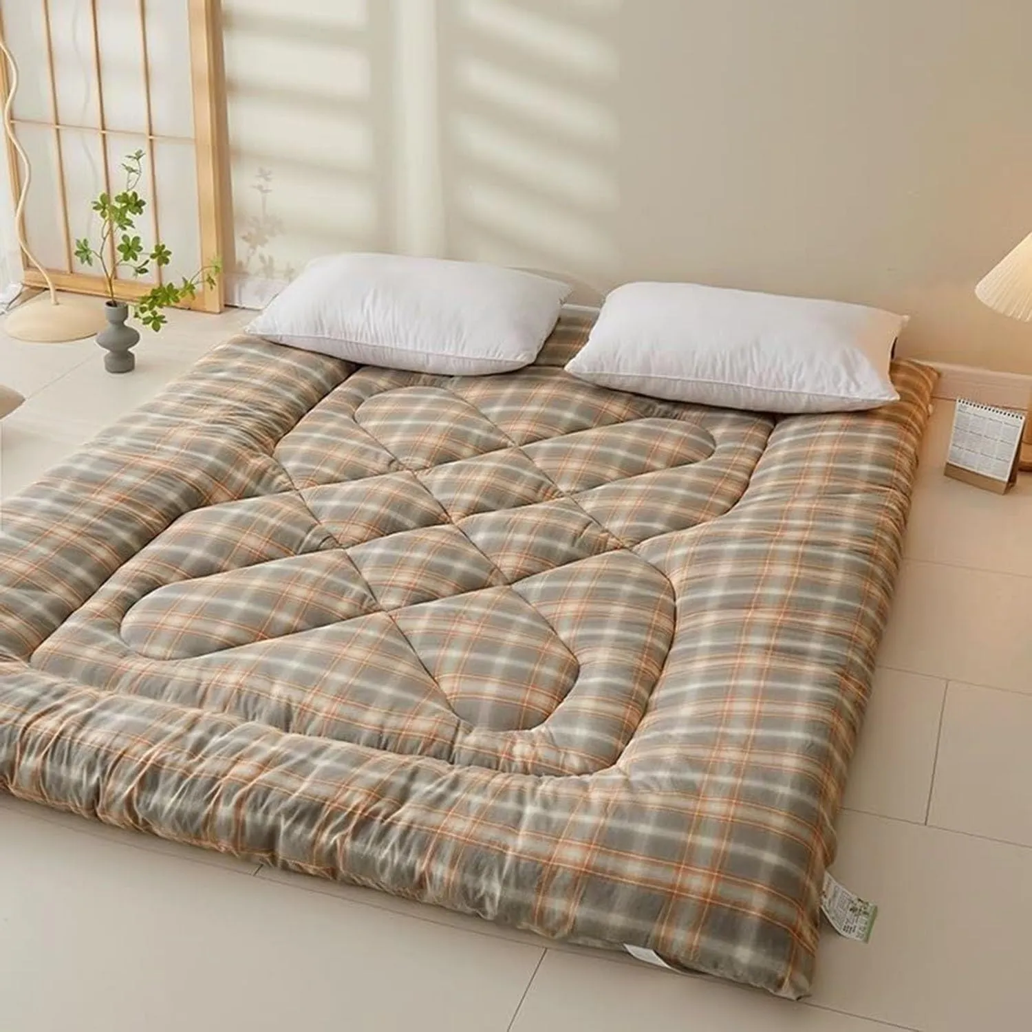 Roll Up Floor Mattress, Japanese Futon Mattress Thickened Weighted Mattress for Single Student Dormitory Household(Yellow,200 * 220cm)