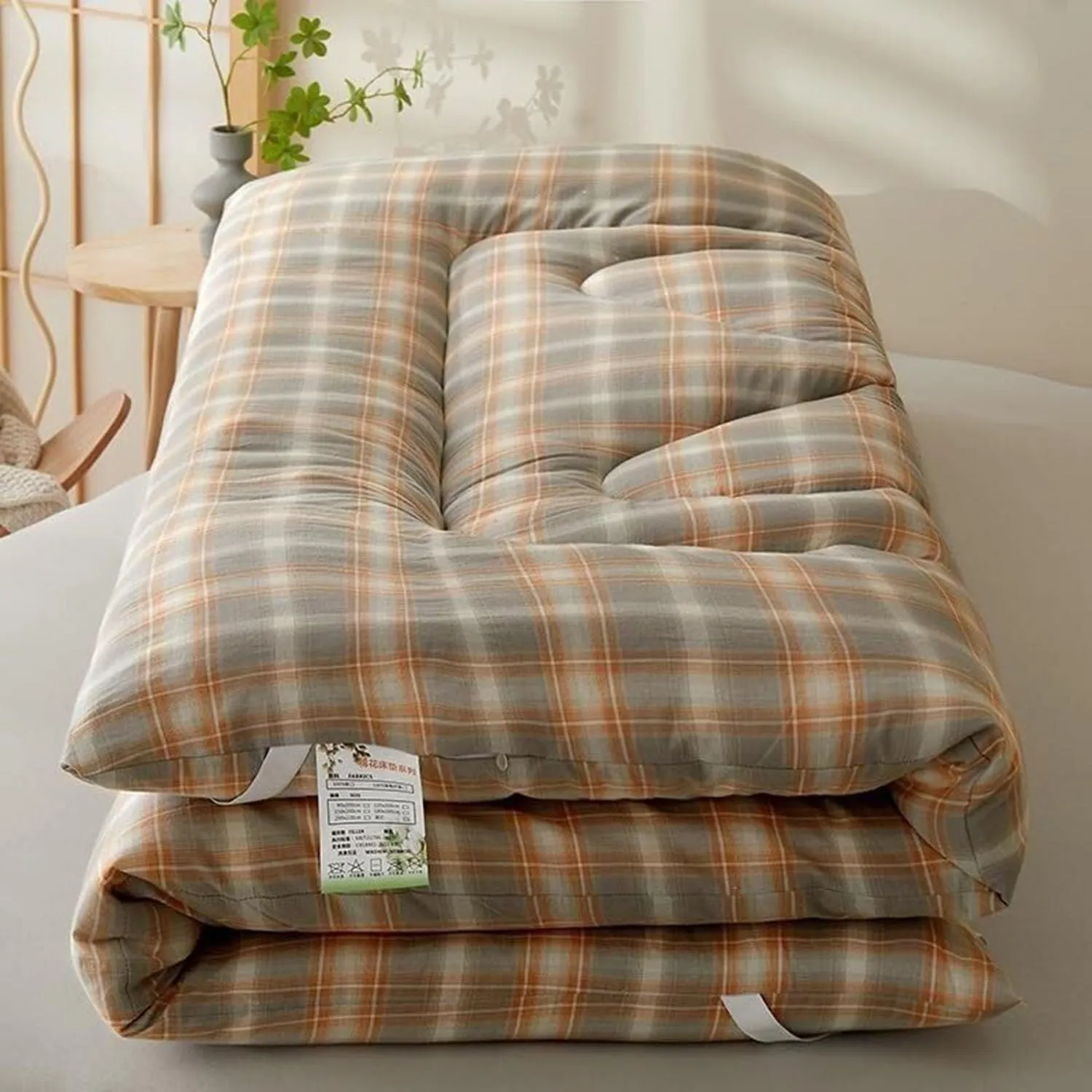 Roll Up Floor Mattress, Japanese Futon Mattress Thickened Weighted Mattress for Single Student Dormitory Household(Yellow,200 * 220cm)