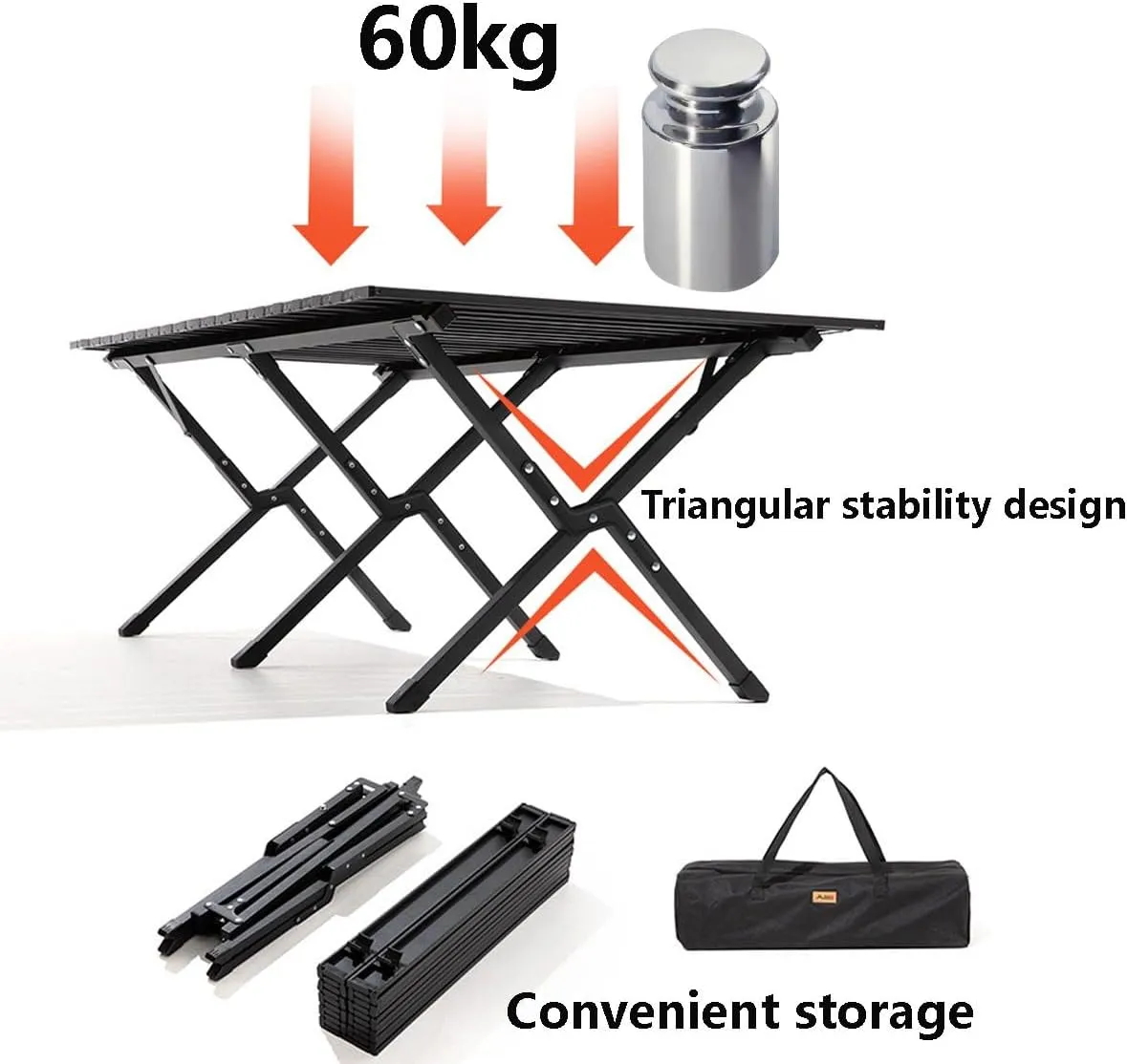 Roll Up Picnic Table Folding Camping Table Beach Table，Folding Table for Outdoor Picnic, Camping, BBQ, Party, Backyard, Beach
