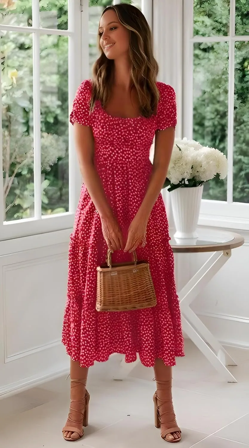 Roll Up Women's Spring Summer Dresses Party Casual Floral Print Boho Elegant Beautiful Cute Midi Long Maxi Dress
